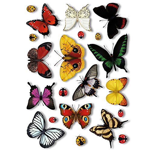 25 Stickers De Fenêtre Par Articlings : 25 Papillons Réalistes Et 17 Coccinelles