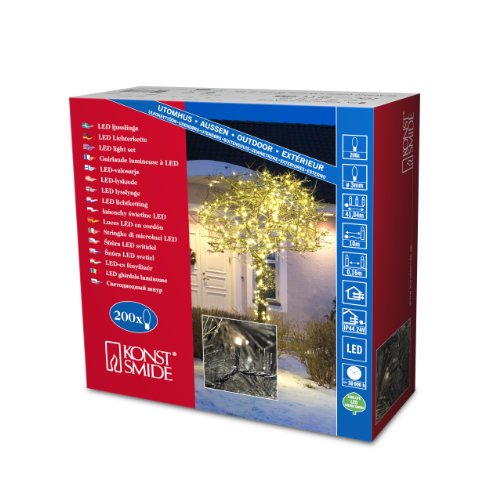 Konstsmide 3613-110 Micro LED Lichterkette / für Außen (IP44 / 24V Außentrafo / 200 warm weiße Dioden / schwarzes Kabel