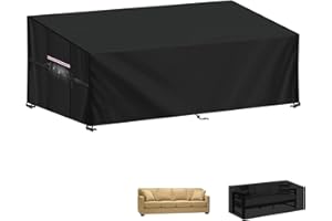 LAMUNI Garden Sofa Cover 3-4 Seater Garden Furniture Covers Waterproof Outdoor Rattan Corner Sofa Cover Deep Seat Garden Couch Cover Outdoor Lounge Sofa Covers with Air Vent, 220x85x71/61cm