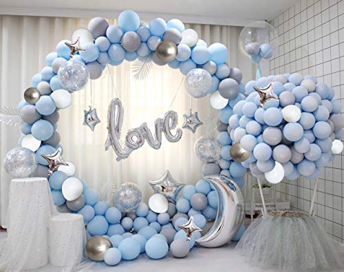 LANGXUN Conjunto de Arco de Mesa Decoración de Fiesta Globo Azul Macaron Globo de Metal Plateado Globo de Lentejuelas para Fiesta de cumpleaños Infantil, Boda, Aniversario, Fondo de Fiesta