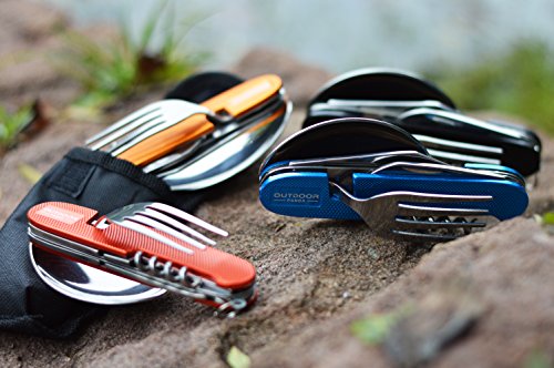 NEU 2 x Outdoor Camping Besteck Klapp-Set aus Edelstahl mit Gürteltasche … - 7