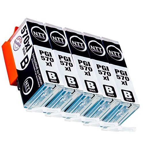 N.T.T.® 5x XL Tintenpatronen kompatibel zu PGI-570 BK (5 Schwarz) für Canon Pixma MG-5750, MG-5751, MG-5752, MG-5753, MG-6850, MG-6851, MG-6852, MG-6853, MG-7750, MG-7751, MG-7752, MG-7753, Druckerpatronen kompatibel zu PGI-570BK