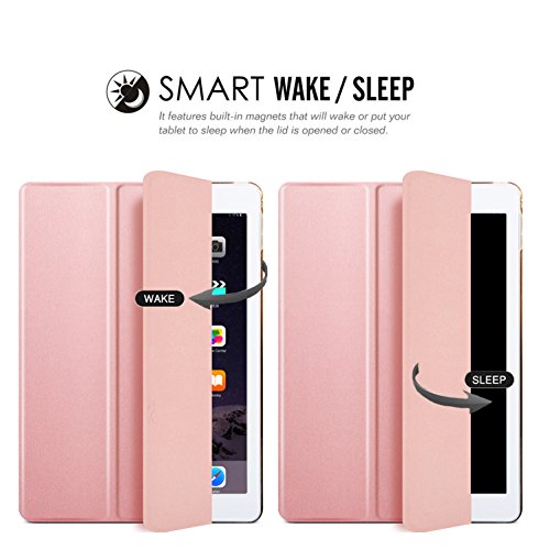 iPad Air 2 Hülle, Toeoe iPad 6th Auto Aufwachen / Schlaf Funktion Schutzhülle mit Lichtdurchlässig Rückseite Abdeckung und Eingebautem Magnet für iPad Air 2 (Roségold) - 5