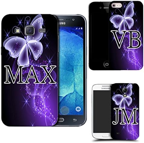 PERSONALISED INITIALS MONOGRAM MOBILE PHONE CASE FOR HTC One M8 -silicone purple sparkle butterfly