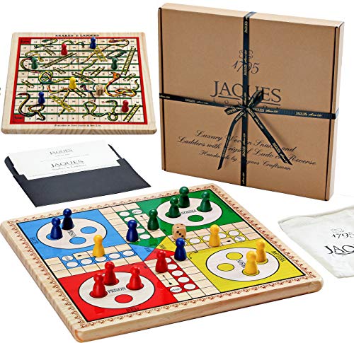 Jaques of London Snakes and Ladders & Ludo on a Solid Wood Reversible Board