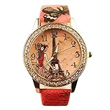 Charm Damen Strassstein Uhr Eiffelturm Zifferblatt Uhr mit Blumen beschichtet Kunstleder Band Armbanduhr Mode 2