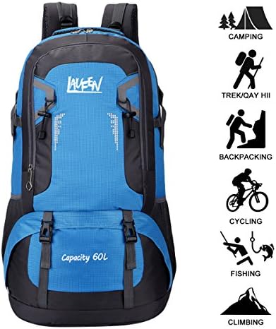 Kunpron 60L Mens Hiking Backpack Lightweight Water Resistant,Black Casual Large Trekking Rucksacks for Travelling Camping Climbing Mountaineer Outdoor Sport (blue)