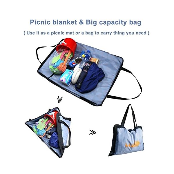Picnic Beach Blanket Mat with Waterproof Sandproof Backing 2018 New Large Lightweight Foldable As Backpack with Handle to Carry Toy Polyester Beach Rug with 4 Loops for 6 Adults Outdoor Camping Hiking - Image 3