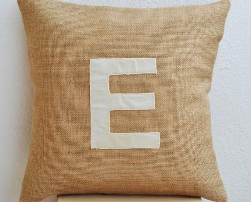 Amore Beaute Handmade Decorative Cushion Cover in Natural Hessian with Personalised Applique Monogram in Ivory Velvet- Customized Monogram Cushion Covers - Hessian Cushion Covers - Ivory Velvet Letter Cushion Covers - Gift Cushion Cover - Velvet Monogram Cushion Covers (40 x 40 cm)