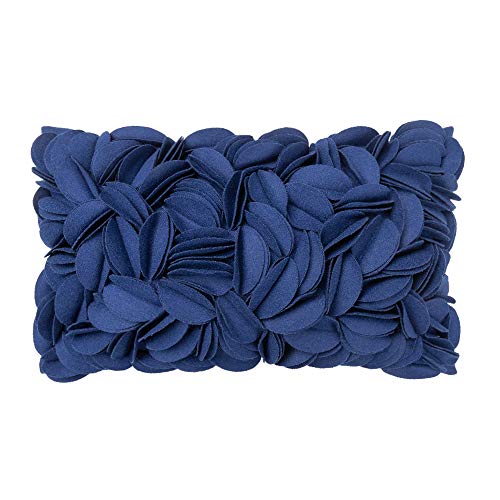 KINGROSE Fundas de cojín de Hechas a Mano 3D Flores Decorativo, rectangulares de Lana Fundas de Almohada, para el hogar Cama salón Oficina sofá Coche, 12 x 20 Pulgadas, Azul Marino
