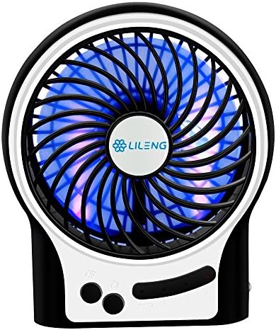 Rechargeable Battery Fan 4.5 Inch, USB Rechargeable Desk Fan, 3 Speeds, Portable Personal Mini Fan with LED Light for Bedroom, Office, Camping, Hiking - Black