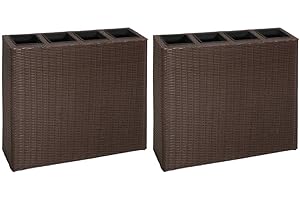 vidaXL 2x Letti rialzati da Giardino con 4 Vasi Rimovibili Alte Eleganti Moderne Pratiche Vasi Fioriera Cassetta Fiori Piante in Polyrattan Marrone