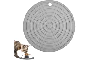 Airfish Pet Feeding Mat Round, Silicone Cat Food Mat, Non-Slip Cat Feeding Mat, Waterproof Cat Placemat, Pet Bowl Placement Tray Suitable for Dogs and Cats (Grey, 18 * 18cm)