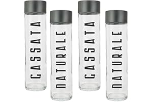 BrandPrint - Set di 4 Bottiglie in Vetro "Cilindro" 1 Lt con Tappo a Vite | Design Elegante e Versatile |Colore Serigrafia Grigio Scuro| 2 Serigrafate "Naturale" e 2 "Gassata"