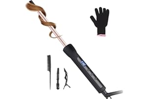 JAETON Ferro arricciacapelli sottile da 9 mm, per ricci stretti, tormalina, ceramica, riscaldamento in 30 secondi, pinze arricciacapelli professionali con display LCD per capelli lunghi e corti