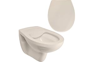 Calmwaters® Spülrandloses Hänge WC als Tiefspül WC im Komplett-Set mit Toilettendeckel mit Absenkautomatik in Pergamon Take-Off, 99000192