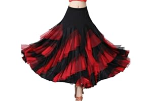 GUOCU Donna Maxi Long Samba Tango ChaCha Festival della Gonna Multistrato Tulle Flamenco Lunga Gonna da Competizione Professionale di Carnevale Costume Vestito