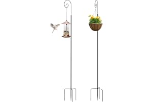 UNHO Crochet de Berger Jardin: 2 Pièces 190cm Crochet pour Lanterne Réglable en Hauteur Crochet Suspension Jardin Extérieur Crochet pour Plante sur Pied - Noir
