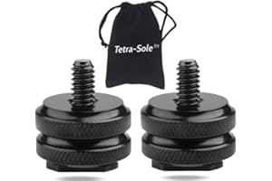 TETRA-SOLE Camera Hot Shoe Mount to 1/4"-20 Tripod Screw Adapter, Flash Shoe Mount for DSLR Camera Rig, Dual Nut Set for Improved Flash Compatibility (Pack of 2) + Free Travel Carry Pouch