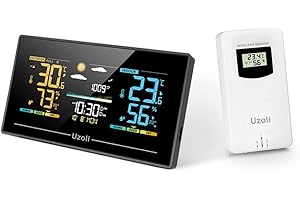 Uzoli Station météo sans fil avec capteur extérieur Thermomètre Hygromètre intérieur extérieur Prévisions météo Pression de l'air Niveau de confort Risque de moisissure Réveil - EM3405