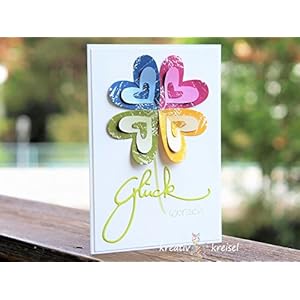 Glückwunschkarte Kleeblatt 4 bunte Herzen, mit Kuvert, handgefertigt / handmade, Karte zum Geburtstag, Führerschein, Prüfung, Taufe, Geburt, Verlobung, Hochzeit, Jubiläum, Herz