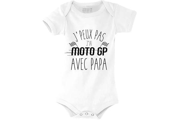 Body cadeau bébé motard, moto GP avec PAPA, 100% coton, imprimé en France (6/12 mois)