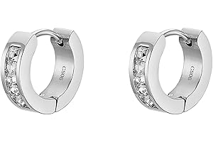 LOTUS STYLE Pendientes Aro Hombre - Aros Acero Inoxidable 316L - Cierre Seguro - Ligeros, Cómodos y Resistentes - Aros Hombre Blancos 12.90 mm LS2437-4/1