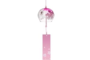 VOSAREA Japanisches Glas Windspiel: Furin Windspiele Glas Outdoor Garten Hängend - Rosa Windspiel japanische Windglocke Fensterdeko für draußen Gartendeko Sommer