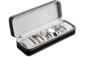 OSVINO Caja Relojes de Viaje 6 Negro Relojero Organizador Hombre Almohada Extraíble Forro de Terciopelo Estuche Relojes Cierre de Cremallera Cuero Sintético