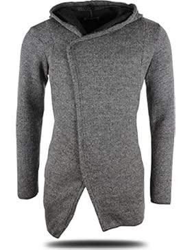 TAZZIO Herren Kapuzenpullover Grobstrick Cardigan Mantel Strickjacke