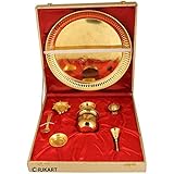 RJKART Gold Plated Brass Handmade Decorative Pooja Thali Set of 8 Pieces with Box for Home Decor