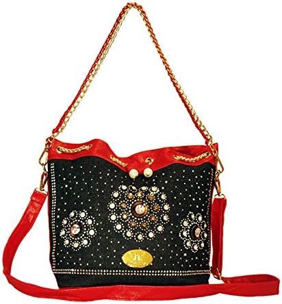 brand California crossbody bag. Denim design, golden chain, red straps and fashion diamond rhinestones New fashion 2016