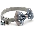 LitVibes Cat Collar With Bell,Kitten & Small Dog Soft Adjustable,Safe,Solid,Breakaway For Cats & Puppy Bow Design Pet Collar- Grey - 14 X 2 Cm