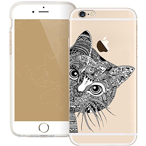 iPhone 6 6S Clear Case, UCMDA Slim Silicone TPU Gel Transparent Skin [Anti-Scratch] Back Cover with Hide and Seek Cat Pattern (4.7 Inch)