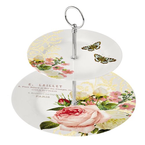 PPD Jardin Rose Etagere 2-stufig, Servierteller, Platte, Porzellan, Weiß / Bunt, 25 cm, 601113