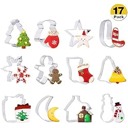 Moldes Galletas Navidad-17 Piezas Cortadores de Galletas Acero Inoxidable para Hornear,Copo de Nieve, árbol de Navidad, Renos y más Formas