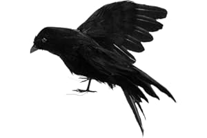LWINGFLYER Artificial Crow Birds Realistic Black Raven Feathered Crow for Halloween Party Indoor Outdoor House Garden Decoration (Black Flying Crow)
