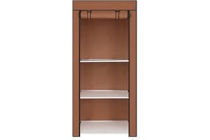Youyijia 149x70x45cm Portable Wardrobe Single Canvas Wardrobe Clothes Storage Organizer with Hanging Rail Foldable Closet for Clothes, Toys, Shoes, Bags, Living Room, Bedroom, Cloakroom (Brown)