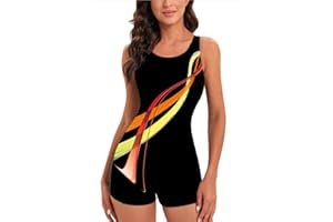 Ruuione Women’s One Piece Boyleg Swimsuits Sports Swimwear Training Bathing Suit