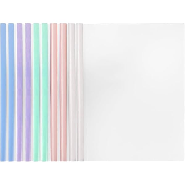 Lot De 10 Dossiers A4 Transparents à Reliure Coulissante - Chemises à Rabat Pour Documents école/bureau - Protection Rapports, Courriers
