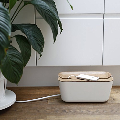 Bosign 291169 HIDEAWAY Organizador de Cables  Caja para Cables y Estaci  n de Carga  color Blanco Natural  Mediano  30 x 18 x 14 cm