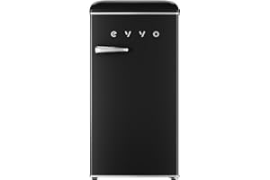 EVVO Nevera Pequeña Retro, 84 litros de Capacidad + 11 Litros de Congelador, Diseño Vintage, Bajo Consumo, Silenciosa, Control de Temperatura, Organizador, Frigorífico Mini F26 Retro Color Negro