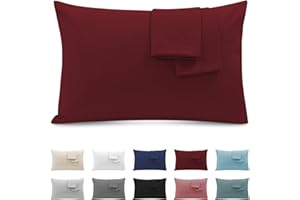 POLIGINO Federe Cuscini Letto Matrimoniale 50x80cm, Set 2 Federe Oeko-TEX in Premium Microfibra 110GSM con Invisibile Cerniera, Morbida e Traspirante, Ipoallergenica - Bordeaux