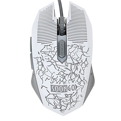 Souris Gamer Filaire Blanc Optique Ergonomique USB Respiration LED Couleurs avec 3200 DPI Réglable 6 boutons Design pour PC Ordinateur Portable de SOONGO
