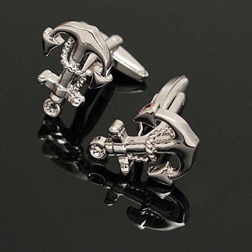 [ Kostenlose Lieferung – 7-12 Tage] Mann Hemd Anzug Hochzeit Anchor Manschettenknöpfe Edelstahl Manschettenknöpfe Silberne Fest Geschenk BML® // Men Shirt Suit Wedding Anchor Cufflinks Stainless St - 3