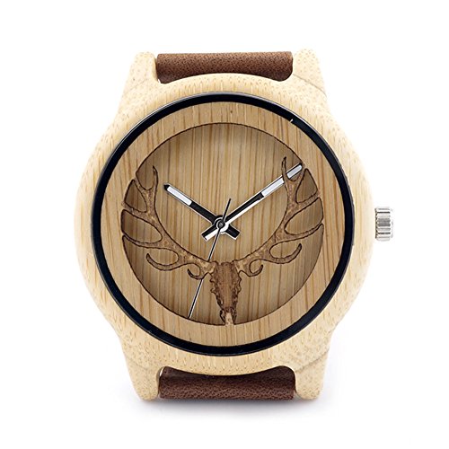 Rtimer Hhypoallergen Mnner Bambus-Holz-Uhren, Handarbeit, bequemes echtes Leder, Geschenk-Box