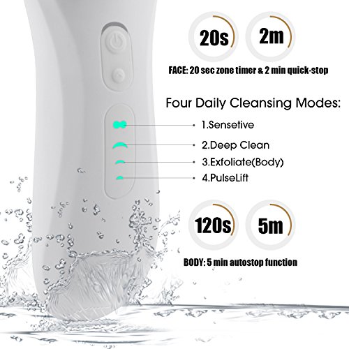 Elektrische Ultraschall-Reinigungsbürste für Gesicht und Körper, wasserfest, Haut-Peeling, Reinigungssystem für die Tiefenreinigung mit 4 Geschwindigkeitseinstellungen und 2 Bürstenköpfen - 5