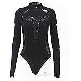 2023 Dark Cyber Y2k Punk Sexy Hollow Out Bodysuits Gothic Techwear Black Turtleneck Bodycon T-shirts Moto Long Sleeve Streetw