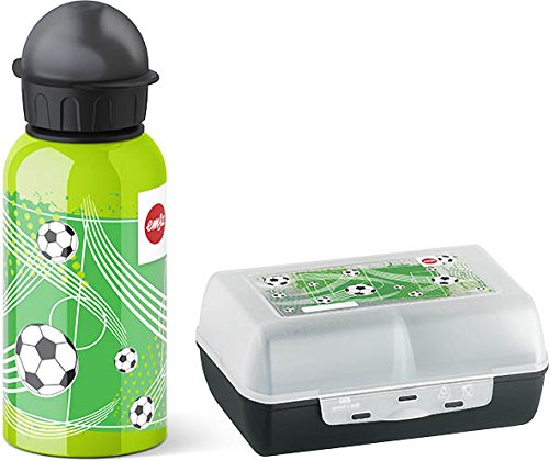 Emsa 2-teiliges Geschenkset für Kinder, Brotdose und Trinkflasche, Grün, Kids Set Soccer, 517225