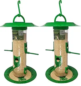 Amijivdaya Large Bird Feeder with Hut (Green, Transparent) - Pack of 2